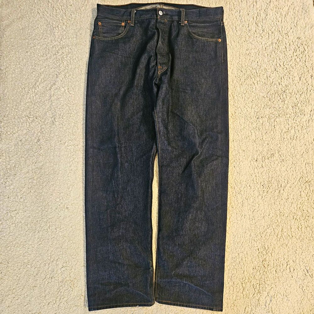 Levis 501 Jeans Mens 38x32 Rigid Shrink to Fit Dark Wash Straight Denim 0000